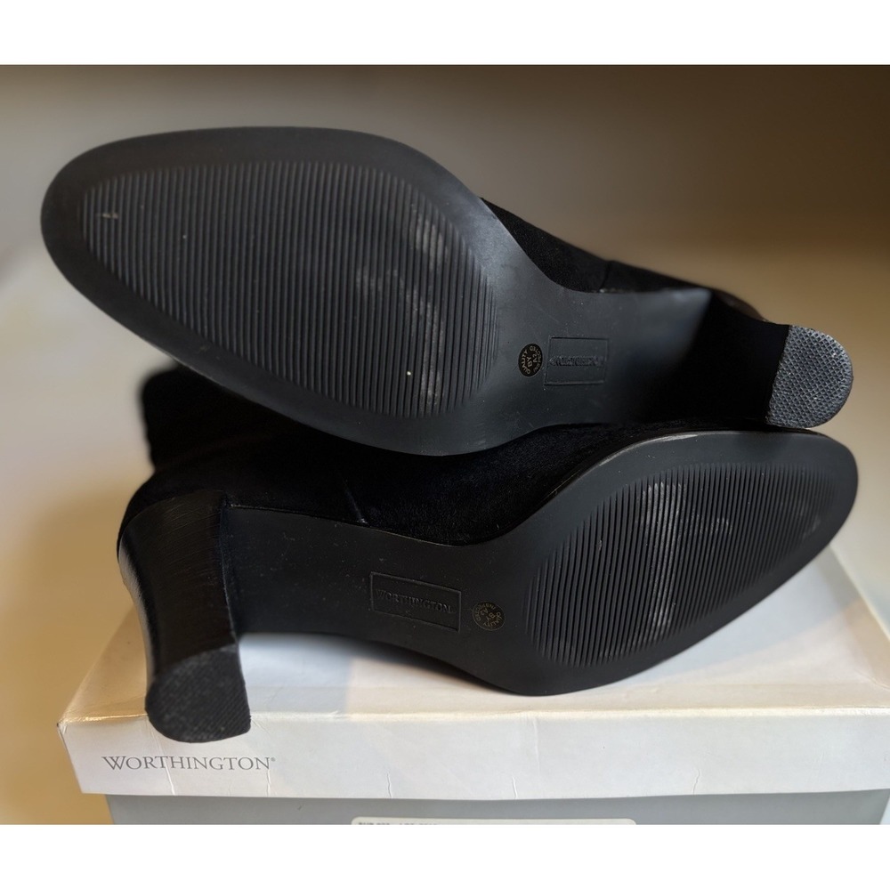 Worthington Tall Black‎ Suede Leather Boots Side Zip Heel Size 7.5M Pointed Toe - Picture 5 of 9